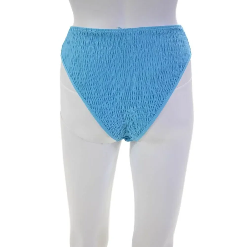 L Space Womens Textured Ruched High Waisted Bikini Bottom Blue Size XS